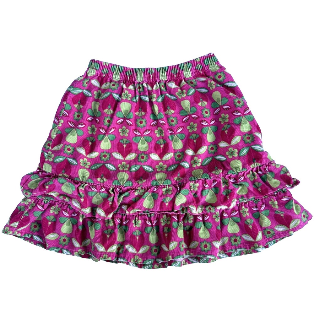 Hanna Andersson Corduroy Ruffle Skirt Girls Size 130 Pink Floral Pear Print